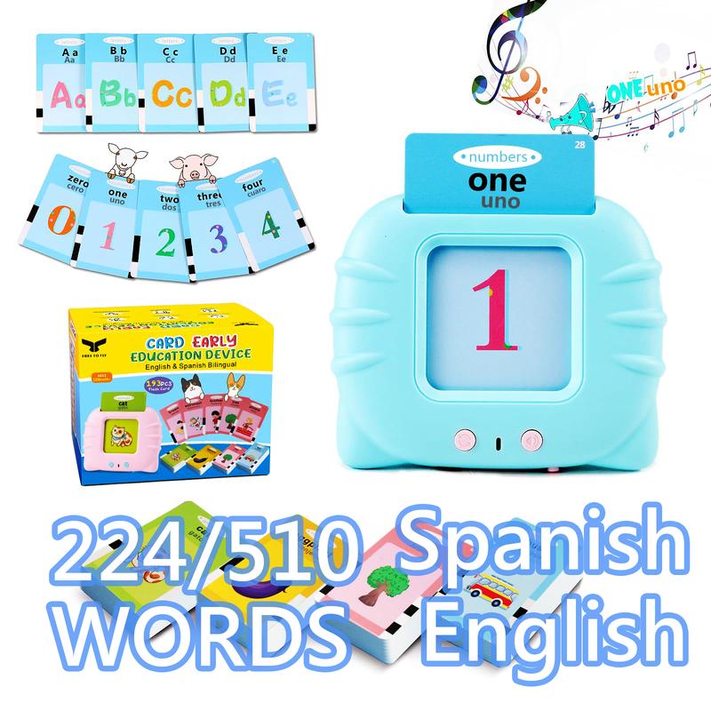 224 510(Spanish&English) Words Alphabet BilingualTalkingHash Cards for 3-8 YearsToddlers. Pocket Speech BuddyTherapy AutismToys,  EducationalLearing InteractiveToy for Boys GirlsKids Gifts Blue