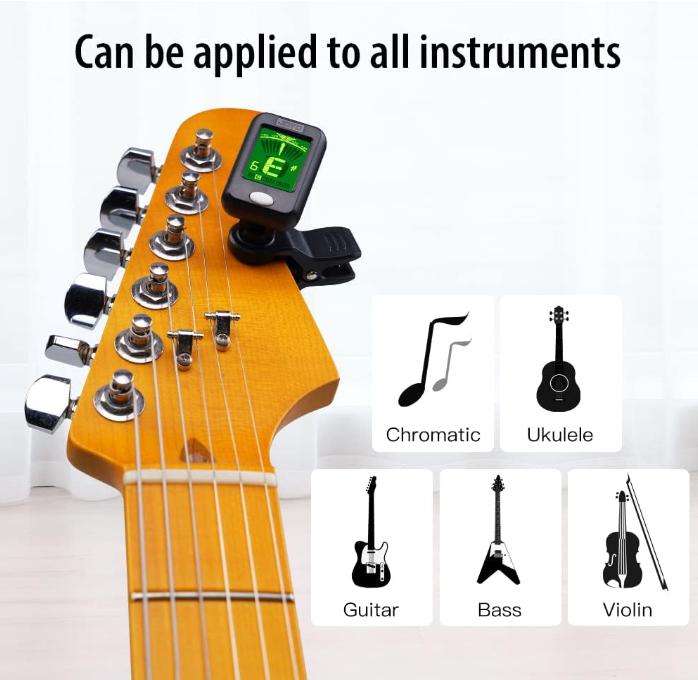 JOYO Clip on Tuner Digital Electronic Tuner for Guitar, Bass, Ukulele, Violin, Mandolin, Banjo Acoustics Calibration Tuner (JT-09)