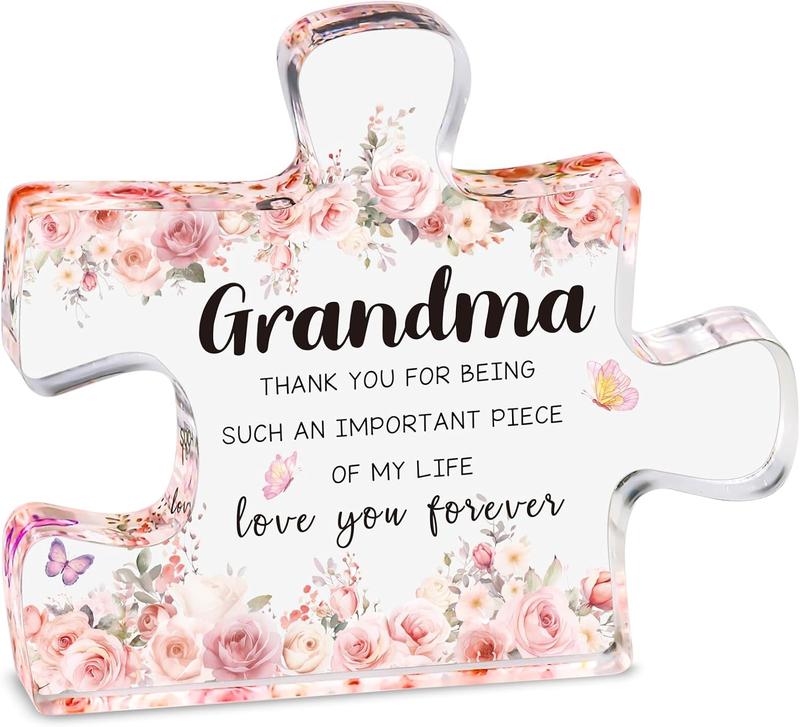 Grandma Gifts from Grandkids, Present for Grandma, Unique Grandma Christmas Birthday Gifts Acrylic Block Puzzle Piece Gift