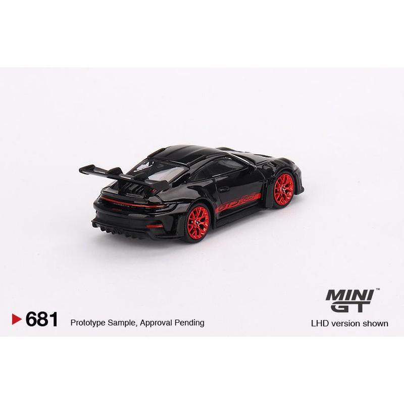 MiniGT 1:64 Porsche 911 (992) GT3 RS – Black with Pyro Red – MiJo Exclusive #681