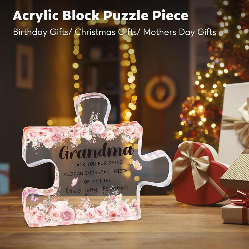 Grandma Gifts from Grandkids, Present for Grandma, Unique Grandma Christmas Birthday Gifts Acrylic Block Puzzle Piece Gift