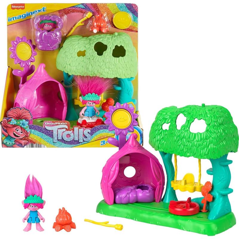 Fisher-Price Imaginext DreamWorks Trolls Toys Flower Fun Campsite Playset with Poppy Figure for Pretend Play Kids Ages 3+ Years