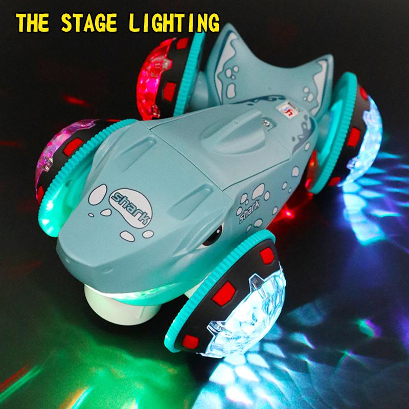 Electric Stunt Drift Rotating Shark Car Universal Driving Light Music Toy Car