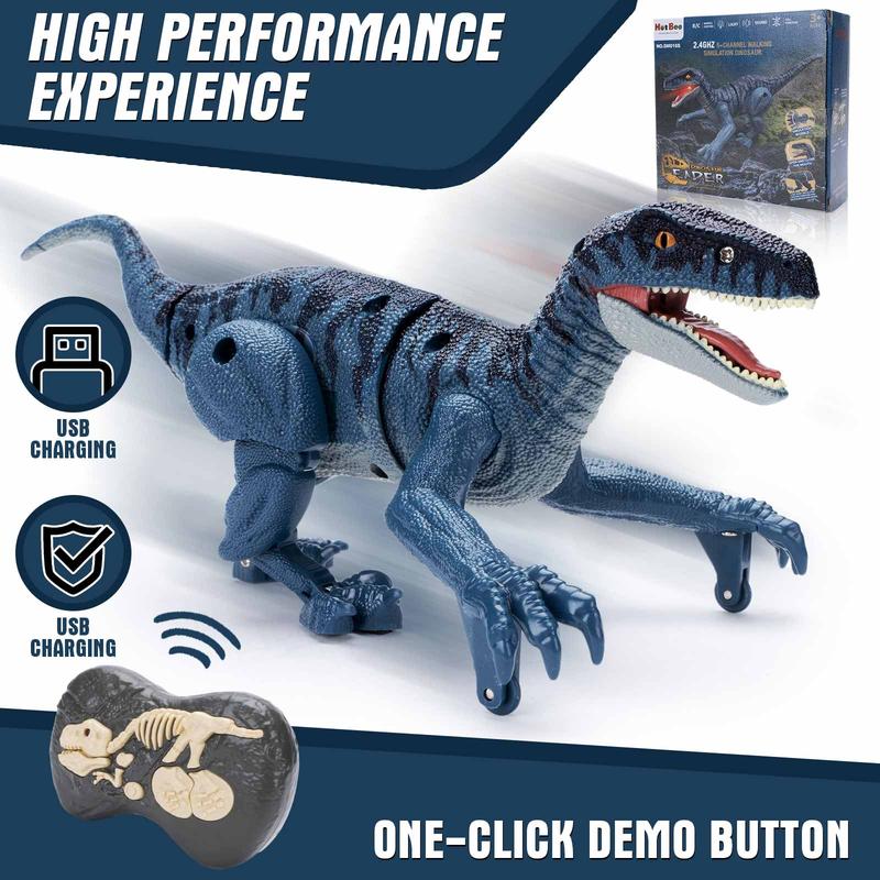 Remote Control Dinosaur Toys for Kids - Walking Velociraptor Dinosaur with Light and Sound, Birthday Gift Ideas for Boys and Girls 3-5 5-7 8-12 Year Old