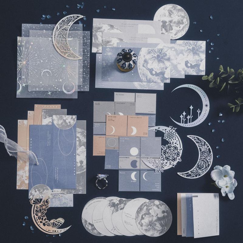 Moon Pattern DIY Decorative Paper, 63pcs set Mixed Size & Pattern Decorative Paper, Scrapbooking & Stamping Supplies For DIY Craft