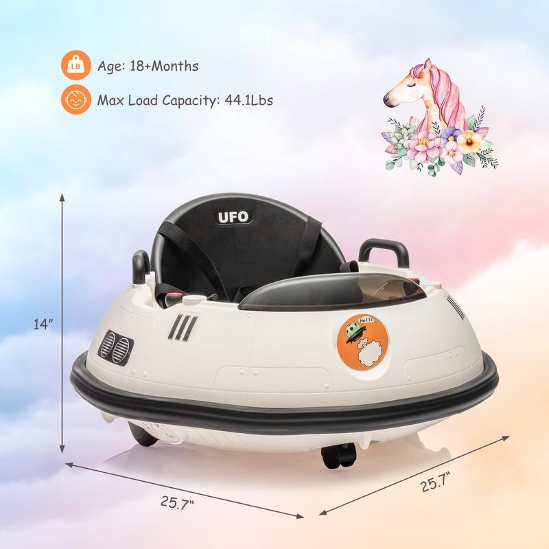 12V Electric Ride On Bumper Car for Toddlers with Remote Control, Safety Belt, Music, Flashing Lights, 360 Degree Spin, Available in White, Pink, and Green