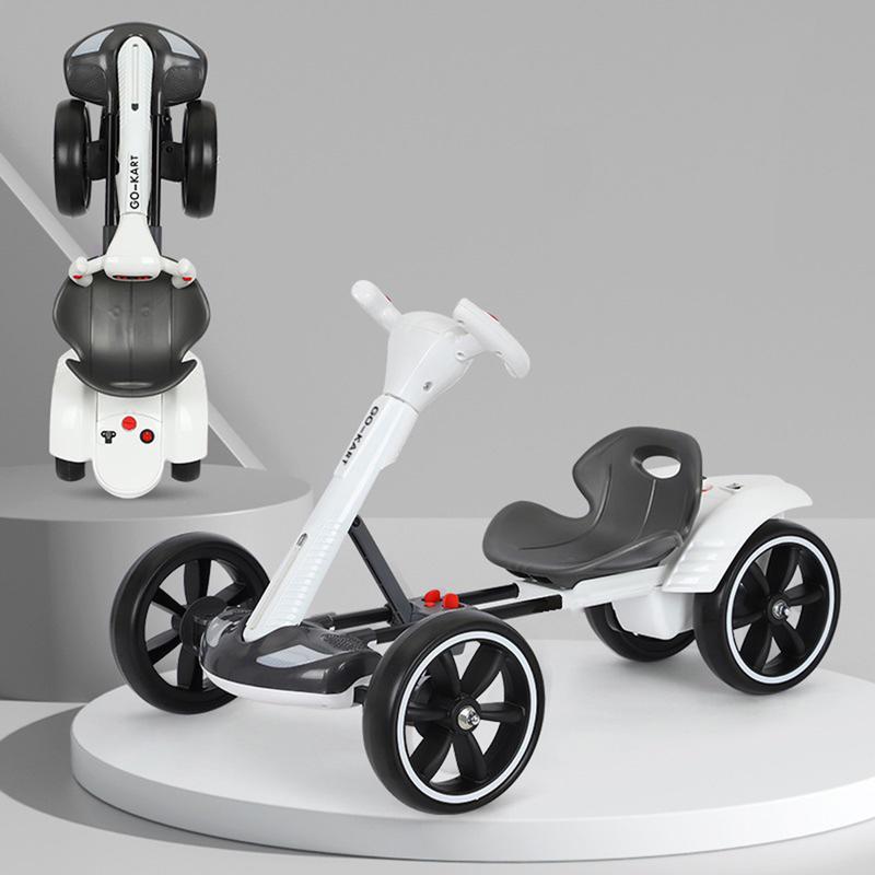 White 6v Ride-On Electric Toy Go-Kart with Music Function, Fold-Away Function - Birthday Christmas Gift for Ages 3+