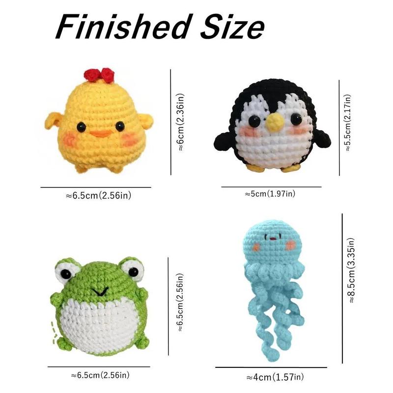 Cute Cartoon Animal Crochet Kit, 1 Set Chicken Penguin Frog Jellyfish Crochet Starter Kit for Beginners, DIY Handicraft, Home Decor with Step-by-step Video Tutorials