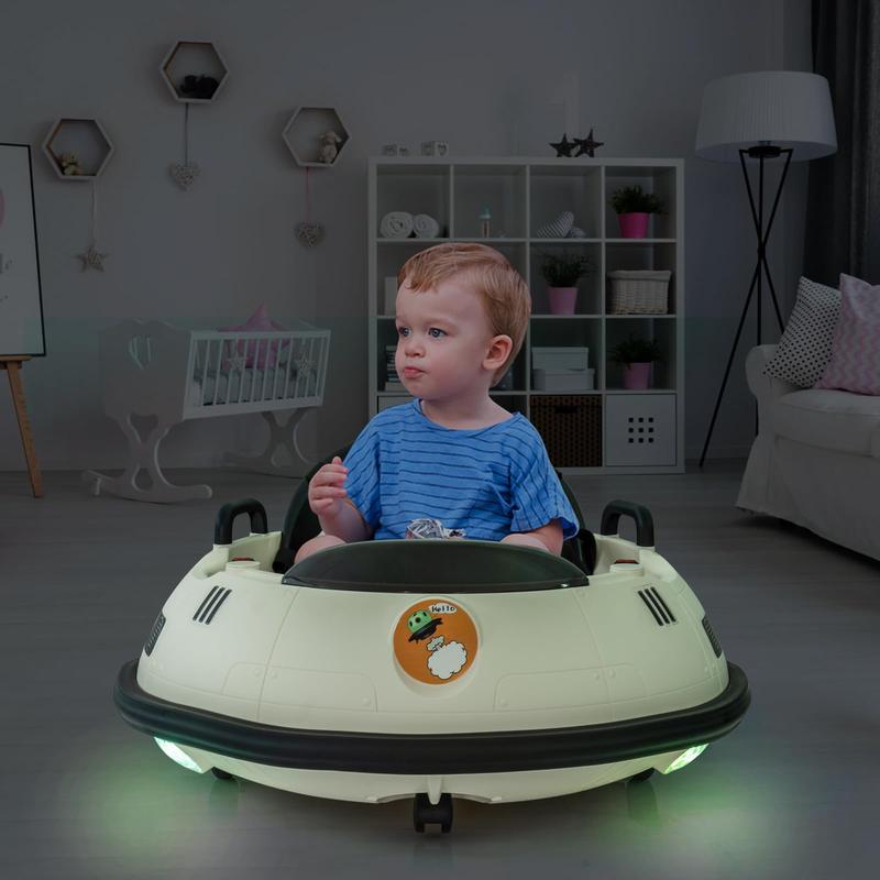 12V Electric Ride On Bumper Car for Toddlers with Remote Control, Safety Belt, Music, Flashing Lights, 360 Degree Spin, Available in White, Pink, and Green