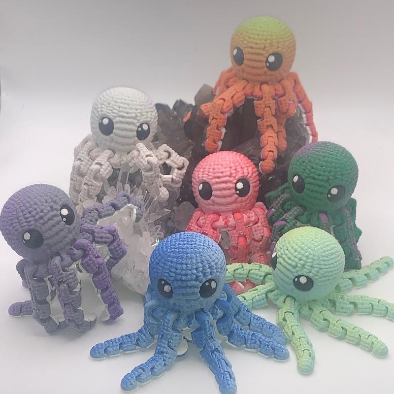 3D Printed Crochet Octopus- Random Color.  Articulating legs hand fidget animal figurine stress relief