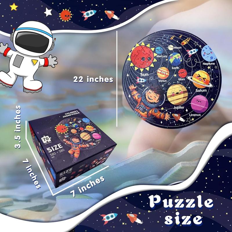 Puzzles for Kids Ages 4-6, Kids Puzzles with Solar System Planets, 70 count Round Large Floor Puzzles for Kids Ages 3 4 5 6 7 8, Educational Toy Gift Jigsaw Puzzles for 5 Year Old Boys Girls