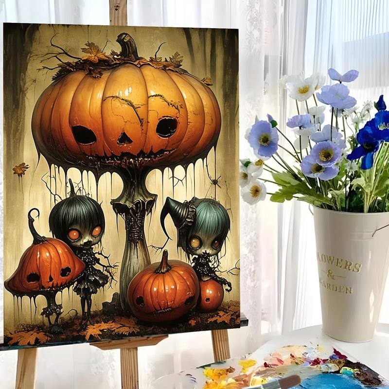 Festival Themed Paint by Numbers Kit, 1 Set Pumpkin Pattern DIY Painting Supplies with Paintbrushes, DIY Wall Art Painting Kit for Home Decor