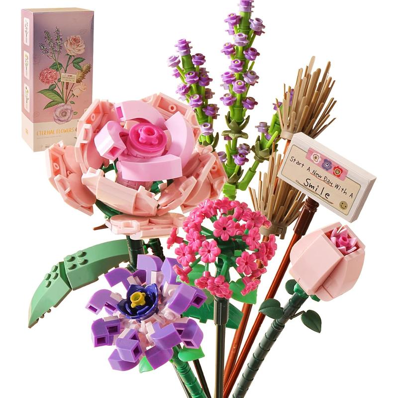 Mini Building Blocks Bouquet Building Blocks Set, Artificial Flowers, DIY Unique Home Decoration, 547 Pieces Plant Collection, Suitable for Girls as Gifts