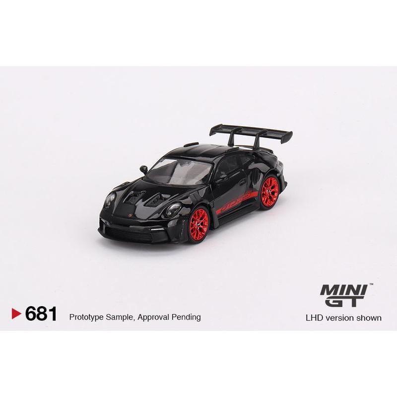 MiniGT 1:64 Porsche 911 (992) GT3 RS – Black with Pyro Red – MiJo Exclusive #681