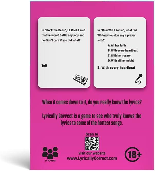 Lyrically Correct Music Trivia Card Game | Multi-Generational Family Gatherings, Adult Game Night and Fun Trivia (80's Mixtape Hip Hop, R&B, Funk and Pop)