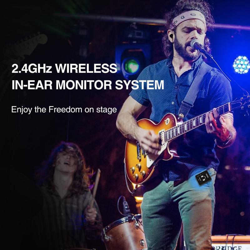 LEKATO MS-1 2.4G Stereo Wireless IEM System with Transmitter Beltpack Receiver for Guitar, Wireless In-Ear Monitor System, Automatic Pairing, for Studio, Band Rehearsal, Live Performance