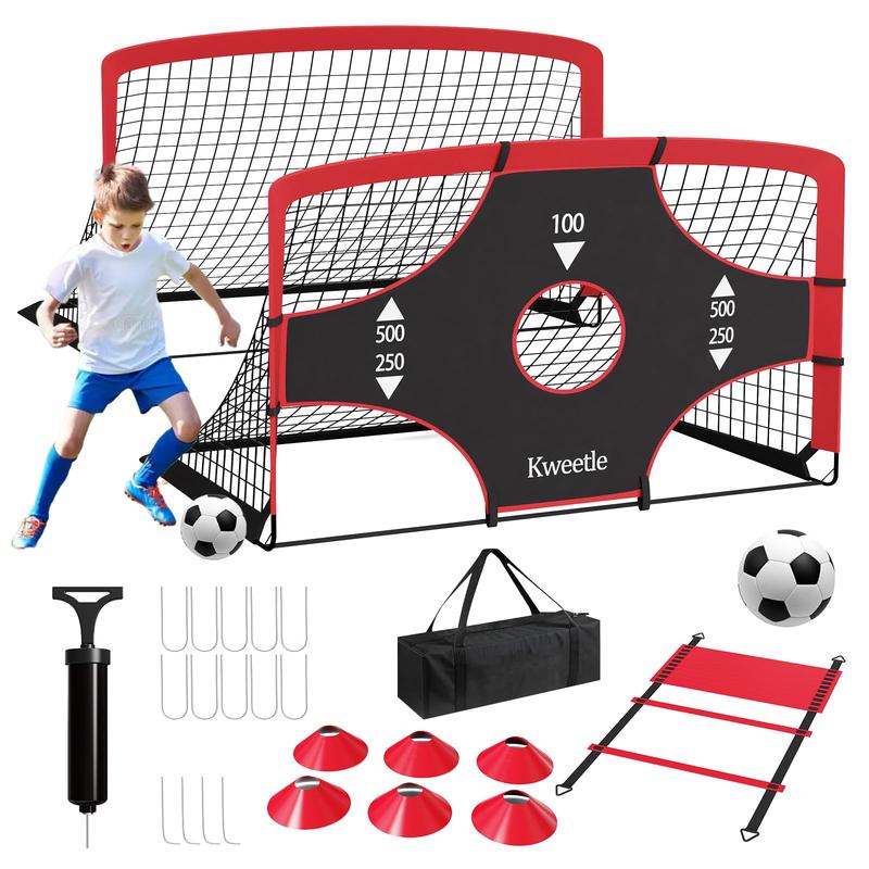 Soccer Goals for Backyard, 2 Set of Soccer Nets for Kids Ages 10-12, 6x4 ft Soccer Training Equipment with Soccer Ball, Training Ladder, Cones, Carry Bag for Outdoor Sports Games