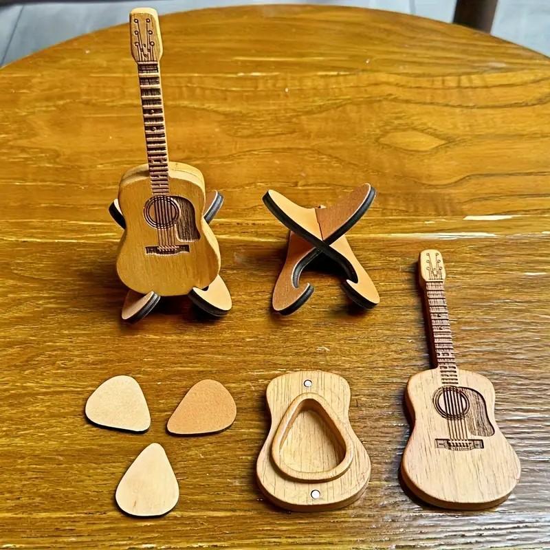 Wooden Guitar Pick Holder, Guitar Pick Storage Box with Stand, Guitar Pick Holder for Guitar, Bass, Ukulele Player, Music Accessories, Christmas Gift