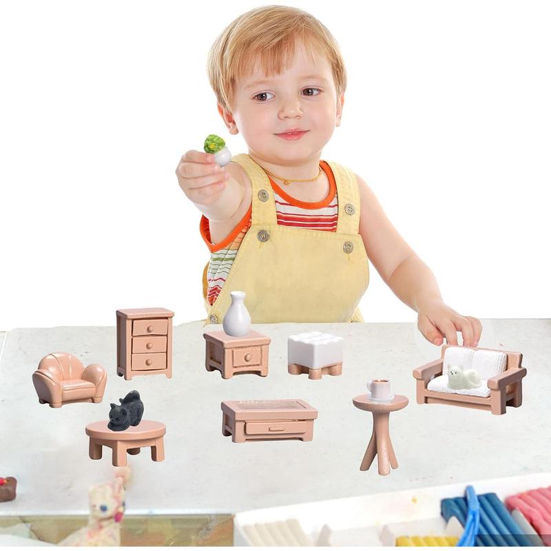 23 Pieces Dollhouse Mini Furniture Decoration Set DIY Accessories Including Dining Room Sitting Living Bedroom Toys for Baby   ren Girls