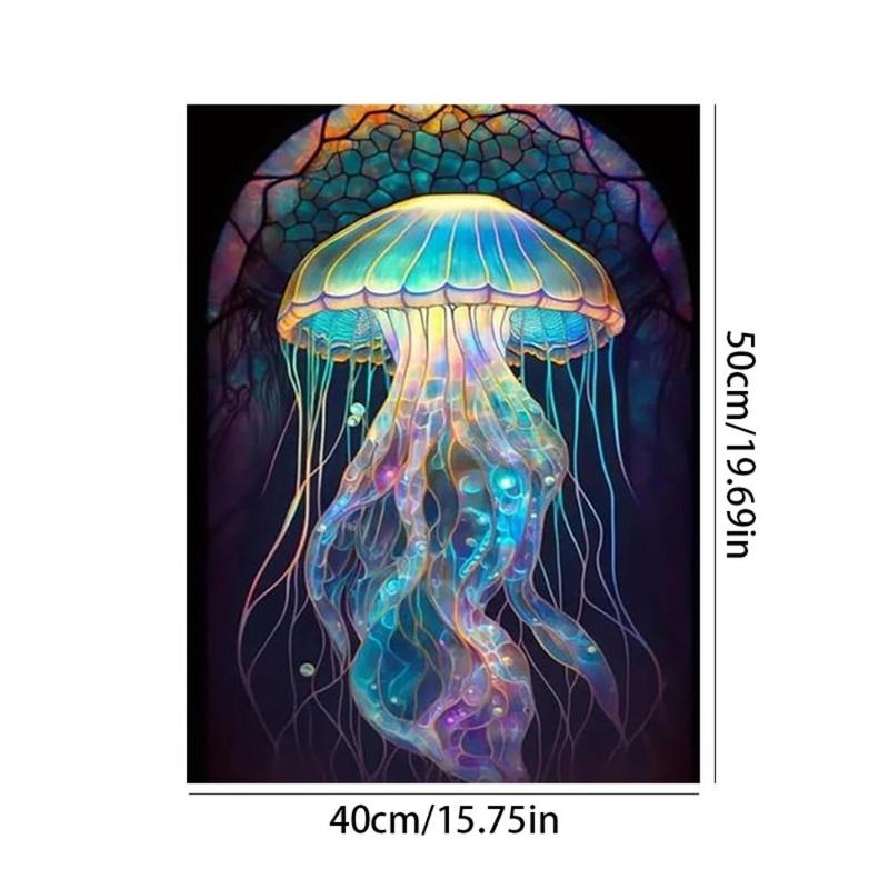 Jellyfish Pattern Number Painting Kit, 1 Set DIY Canvas Wall Art with Brush & Paint, Wall Art for Home Decor without Frame