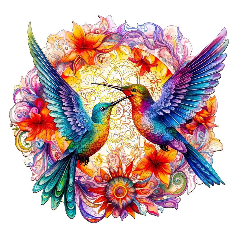 Hummingbirds-2 Wooden Jigsaw Puzzle for Kids and Adults