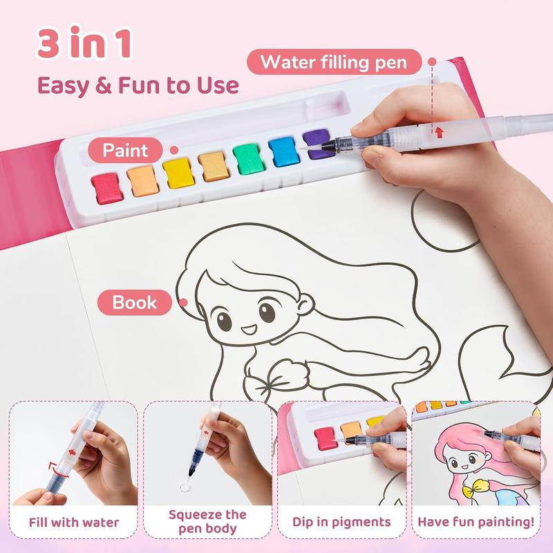 Paint with Water Coloring Books for Toddlers, Unicorn Arts and Crafts Birthday Presents for Boys Girls (Pink)