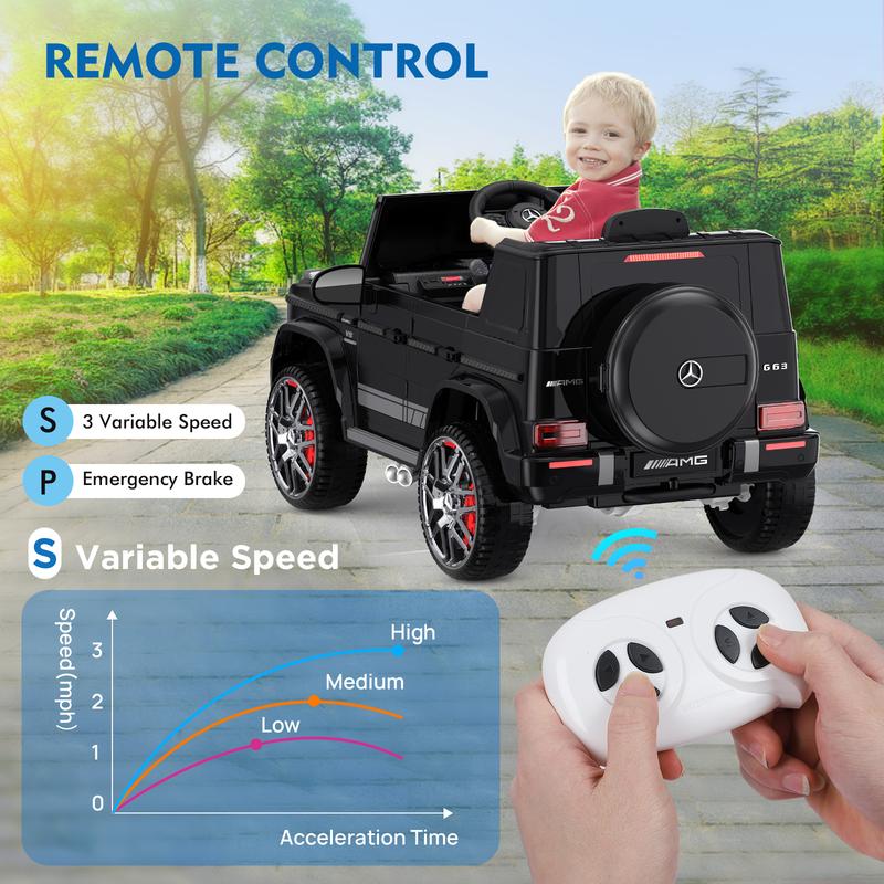 ANPABO 12V Mercedes-Benz G63 Licensed Powered Ride on Toy Car w  Remote Control, Voice Prompt for Low Battery, Gift for Kids