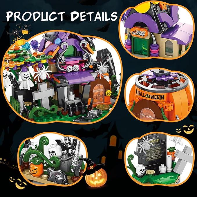 Magic Train Building Blocks Set - Witch's Haunted House - 6 in 1 Building Blocks Playset - DIY Collectible Miniature - For Ages 10+