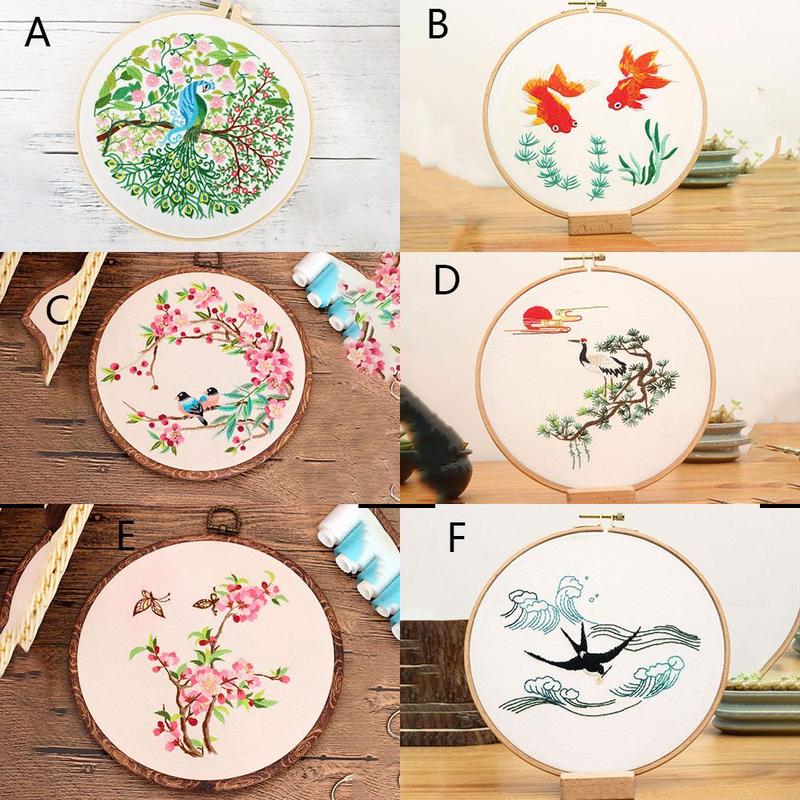 Flower & Animal Pattern Embroidery Material Kit, 1 Pack DIY Embroidery Kit with Tool Accessories, DIY Cross Stitch Kit for Beginner