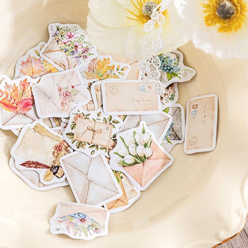 Floral Envelope Sticker, 46pcs set Retro Flower Collage Handmade Decoration Self-adhesive Sticker, Scrapbooking & Stamping Supplies