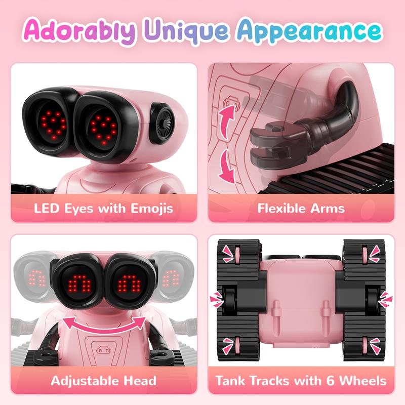 SGILE Remote Control Robot Toys with Music and Led Emojis Eyes, Auto-Demonstration, RC Rechargeable Emo Robots for Kids age 3 4 5 6 7 Year Old Girls and Boys Gift