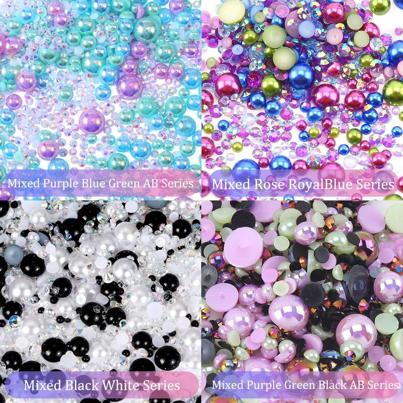 Mixed Color Flat Back Pearl and Rhinestone Combination (1200pcs), DIY Jewelry Making Supplies for Nail Face Art Crafts Jewelry Decoration, Bottles, Cups, Nails, Clothes Shoes