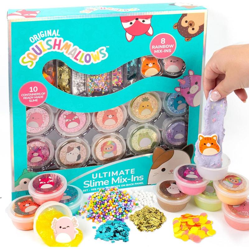 SQUISHMALLOWS Original Ultimate Slime Mix'Ins, 10-Pack, Glitter & Cloud Slime, 8 Fun Slime Add Ins, Pre-Made Slime for Kids, Crunchy Slime, Slime Bulk, Great 6 Year Old Toys, Super Soft Sludge Toy