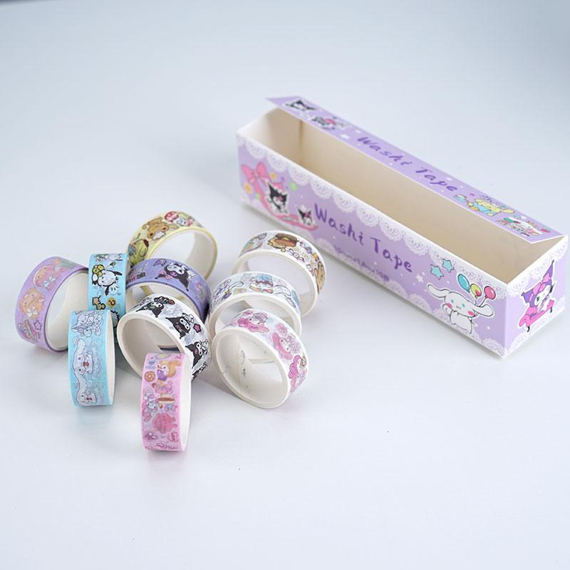 Sanrio Cartoon Cute Animal Pattern Tape, 10 Rolls box Cute Decorative Tape, DIY Decorative Sticker for Scrapbooking, Journaling, Gift Wrapping, Party Favors