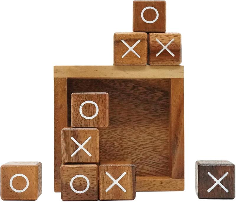 Triplets Block - Wooden Tic Tac Toe Game for Kids and Adults - Coffee Table Décor, Desk Decor, Rustic Home Decor, Family Games Night, Classic Board Games for Birthday Gift Mother Gift (3.7 Inch)