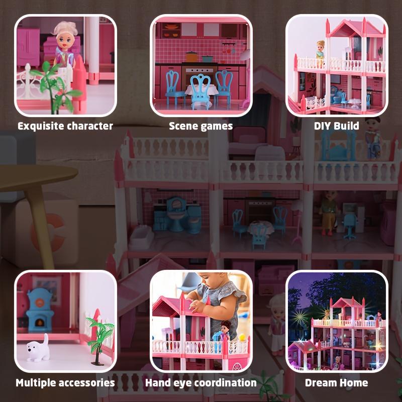 4-layer Doll House with Sticker, 1 Box DIY Doll House Toy Set, Pretend Game Toy for Girls, Birthday Gift for Kids