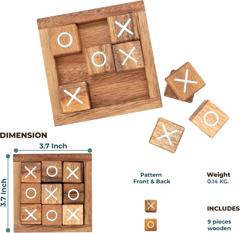 Triplets Block - Wooden Tic Tac Toe Game for Kids and Adults - Coffee Table Décor, Desk Decor, Rustic Home Decor, Family Games Night, Classic Board Games for Birthday Gift Mother Gift (3.7 Inch)