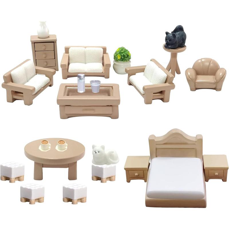 23 Pieces Dollhouse Mini Furniture Decoration Set DIY Accessories Including Dining Room Sitting Living Bedroom Toys for Baby   ren Girls