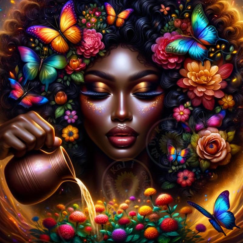 Beautiful Black Woman Pattern DIY Diamond Art Painting Without Frame, DIY 5D Diamond Arts Painting Kit, Wall Art Decor For Home Living Room Bedroom