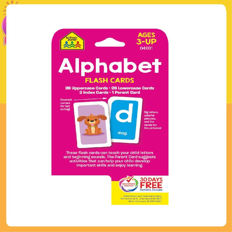 School Zone Alphabet Flash Cards: Learn the ABCs, Preschool & Toddlers, Letters & Phonics, Colorful & Fun Learning, 56 Cards Cards