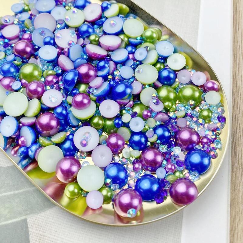 Mixed Color Flat Back Pearl and Rhinestone Combination (1200pcs), DIY Jewelry Making Supplies for Nail Face Art Crafts Jewelry Decoration, Bottles, Cups, Nails, Clothes Shoes