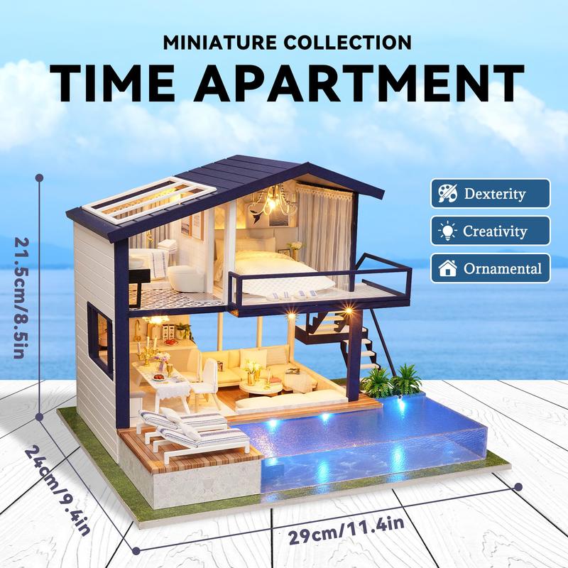 DIY Wooden House Kit, 1 Box DIY Miniature House Kit, 3D Wooden Puzzle, DIY Time Apartment Model Kit, 3D Desktop Decoration Ornament, DIY House Kit, Stocking Fillers Gift