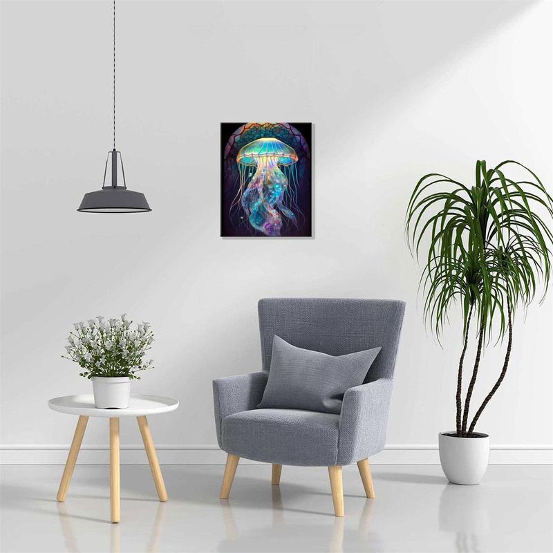 Jellyfish Pattern Number Painting Kit, 1 Set DIY Canvas Wall Art with Brush & Paint, Wall Art for Home Decor without Frame