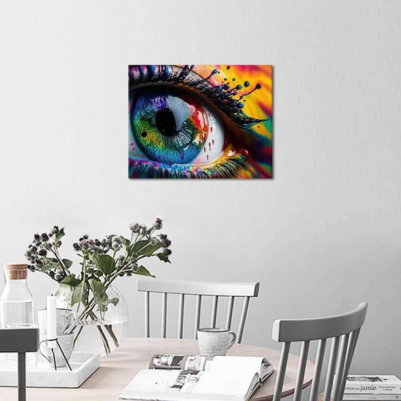 Eye  by Number, Human Eye Oil Painting for Adult with Brushes and Pigment, Ink Splashes Colorful  by Numbers for Wall Decoration, 16x20 Inch, Frameless