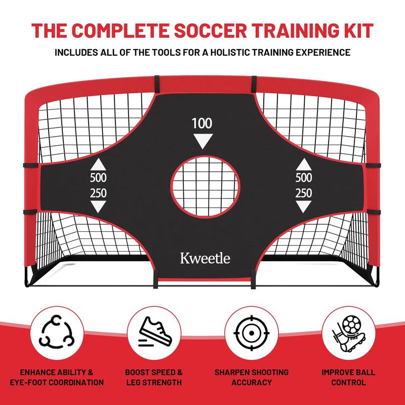 Soccer Goals for Backyard, 2 Set of Soccer Nets for Kids Ages 10-12, 6x4 ft Soccer Training Equipment with Soccer Ball, Training Ladder, Cones, Carry Bag for Outdoor Sports Games