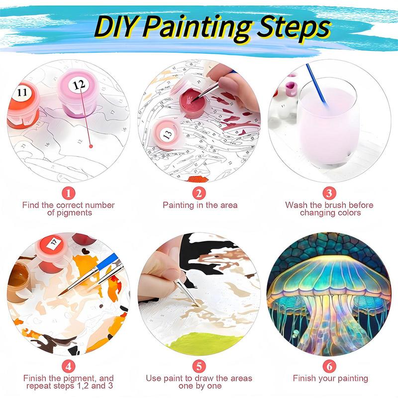 Jellyfish Pattern Number Painting Kit, 1 Set DIY Canvas Wall Art with Brush & Paint, Wall Art for Home Decor without Frame