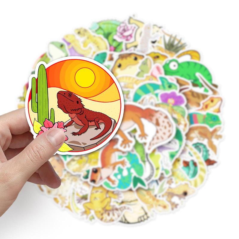 50pcs Cartoon Lizard Pattern Decorative Sticker, Creative Waterproof Sticker For DIY Scrapbook Laptop Luggage Decoration