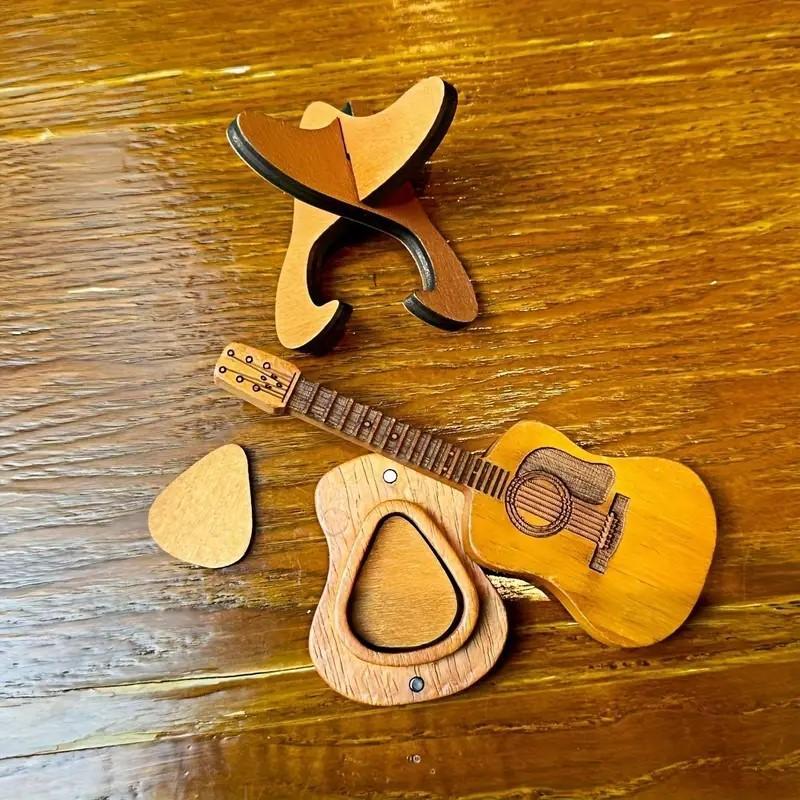 Wooden Guitar Pick Holder, Guitar Pick Storage Box with Stand, Guitar Pick Holder for Guitar, Bass, Ukulele Player, Music Accessories, Christmas Gift