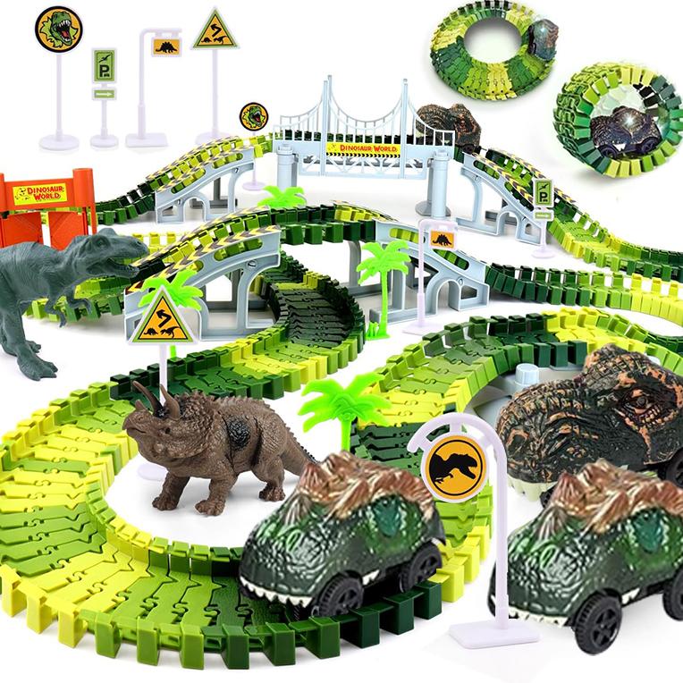 Dinosaur Glowing Rail Car Accessories Sets（244 252 458 PCS Version),Precious Parent-Child Time for kids gift,Freely construct track shapes to stimulate children's imagination and creativity