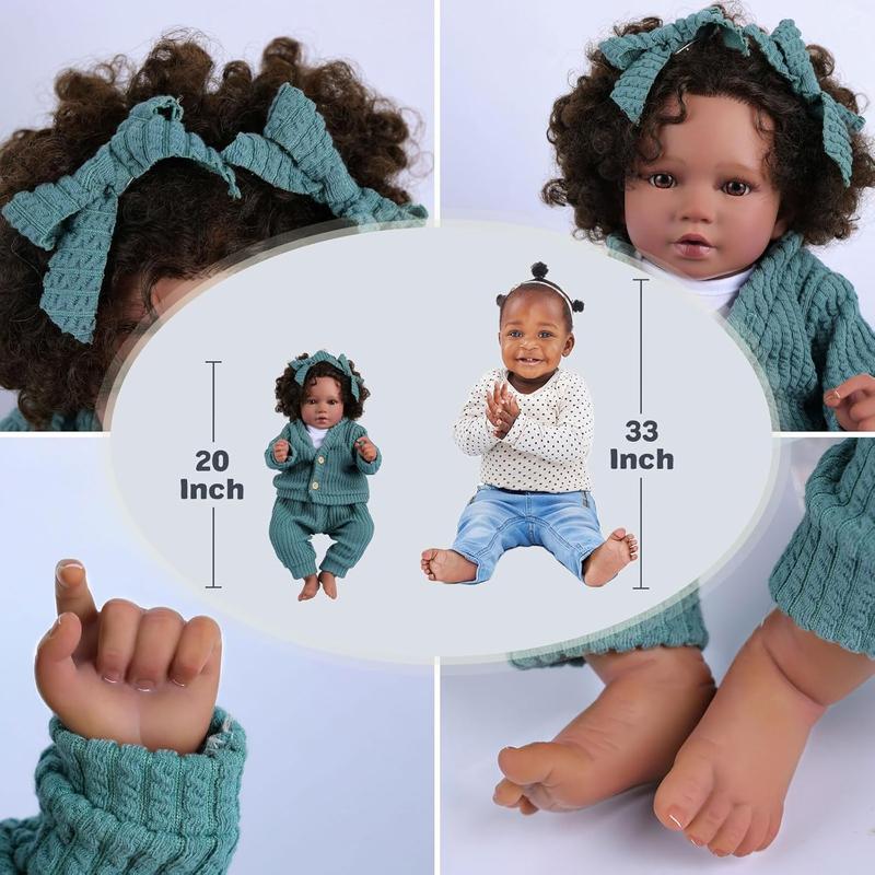 BABESIDE Lifelike Reborn Baby Dolls Black Girl Callie - 20 - Inch Soft Body Realistic Newborn Baby Doll Poseable Limbs Real Life Baby Dolls with Clothes and Toy Gift for Kids Age 3+